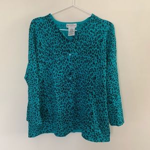 Vintage aqua blue leopard print cardigan!